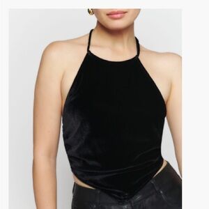 Reformation Tamsin Velvet Black Top